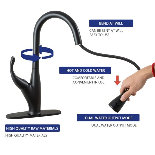 Frap Black Kitchen Faucet Cold Hot Water Mixer Crane Tap Sprayer Stream Rotation Sink Tapware Wash For Kitchen Pull Out - Image 5