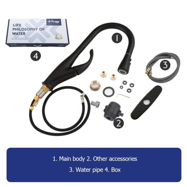 Frap Black Kitchen Faucet Cold Hot Water Mixer Crane Tap Sprayer Stream Rotation Sink Tapware Wash For Kitchen Pull Out - Image 6