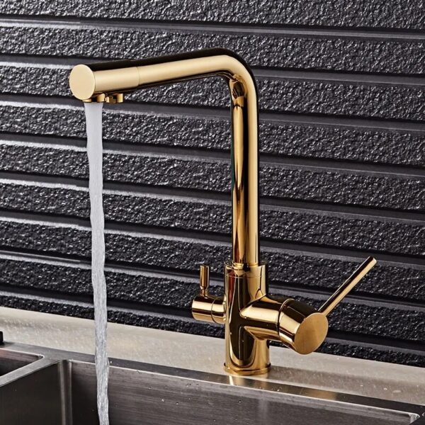 Gold Kitchen Faucets With Filtered Water Deck Mounted Drinking Water Mixer Tap Brass Gold Kitchen Faucet Filter - Image 2