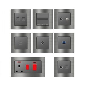 Grey Metal Aluminum Alloy TV Computer CAT6 TEL Fiber Cooker Unit Shaver Wall Socket UK British Standard