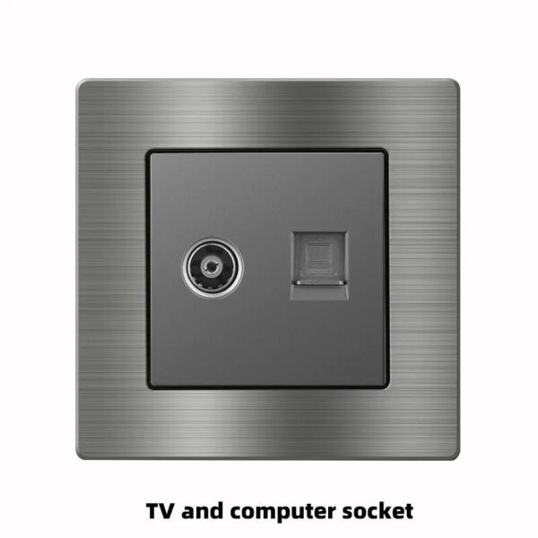 Grey Metal Aluminum Alloy TV Computer CAT6 TEL Fiber Cooker Unit Shaver Wall Socket UK British Standard - Image 5