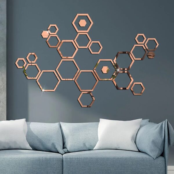 Hexagon 3D Mirror Wall stickers Living room Bedroom Creative Self adhesive decoration Honey comb Waterproof Stickers Home decor - Image 4