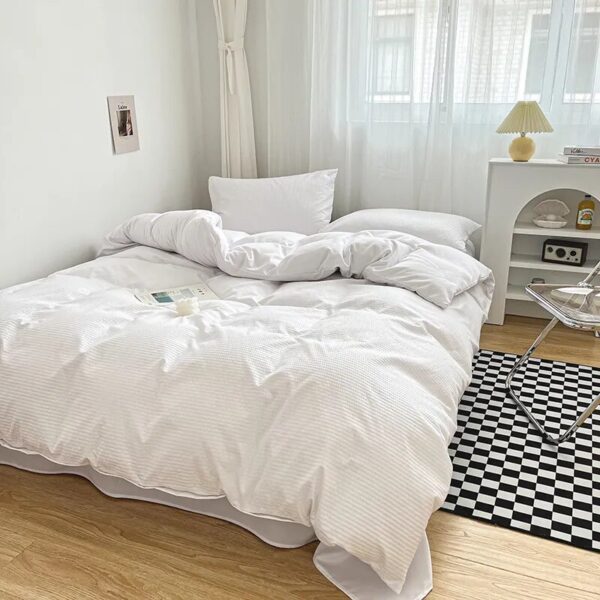 High Quality Bedding Set Skin Friendly Fabric Quilt Cover Set Single Double King Size Solid Color Duvet Cover Set - Image 2