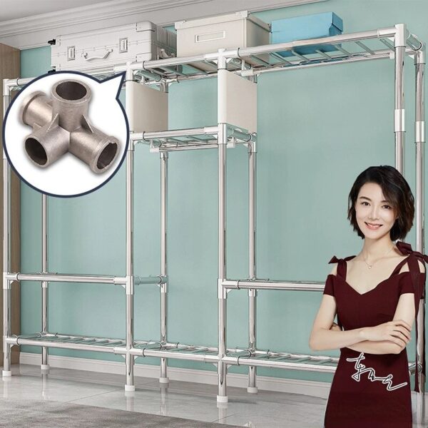 Home Rental Room Bedroom Assembly Hanging Clothes Storage Finishing Steel Frame Bold Simple Oxford Cloth Wardrobe - Image 2
