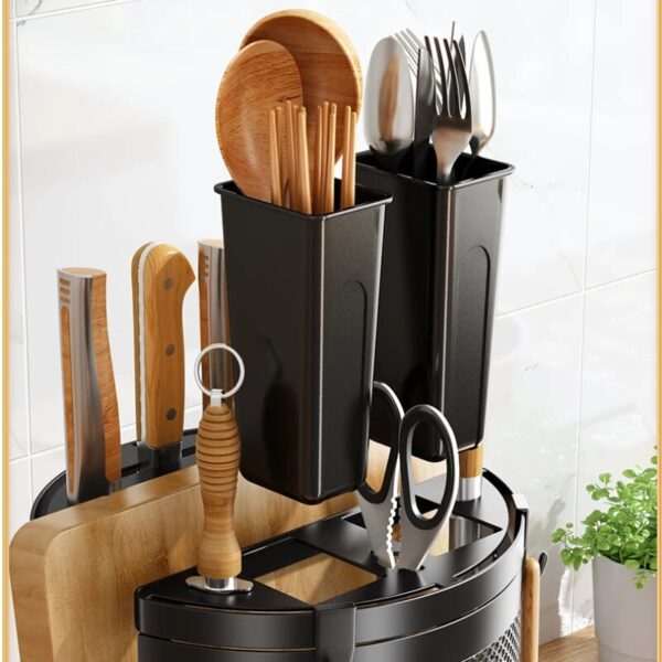 Kitchen Countertop Household 360 Degree Rotating Knife Rack Shelf Kitchen Knife Holder Multifunctional Storage - Image 2