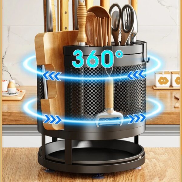 Kitchen Countertop Household 360 Degree Rotating Knife Rack Shelf Kitchen Knife Holder Multifunctional Storage - Image 3