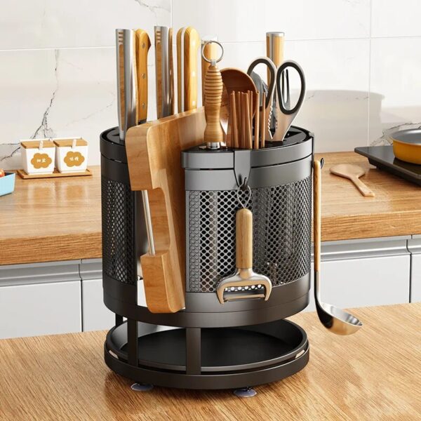Kitchen Countertop Household 360 Degree Rotating Knife Rack Shelf Kitchen Knife Holder Multifunctional Storage