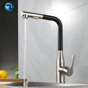 Kitchen Mixer Sink Faucet Stainless Steel Material Black / Grey Color Cold & Hot Water Pull Out Hosing Single Handle