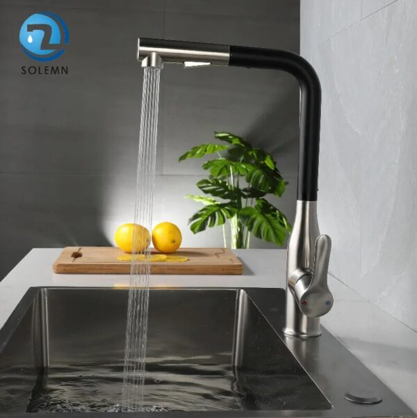 Kitchen Mixer Sink Faucet Stainless Steel Material Black / Grey Color Cold & Hot Water Pull Out Hosing Single Handle - Image 5