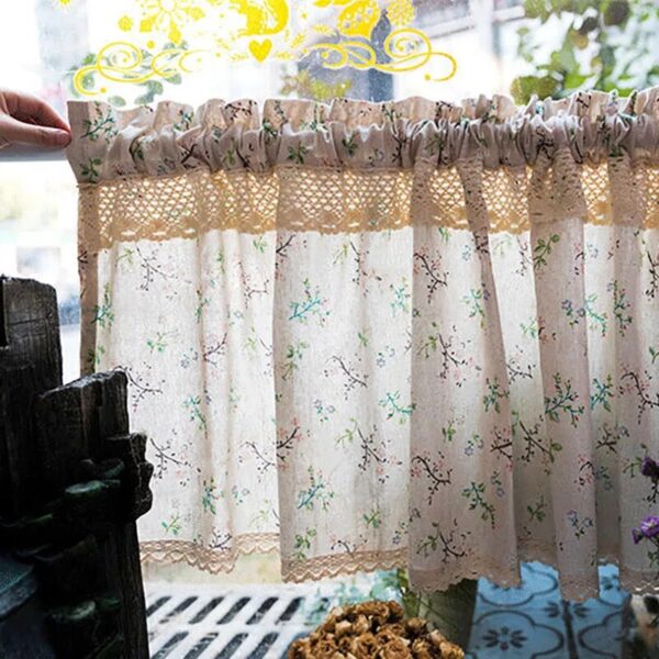 Korean Pastoral Style Linen Floral Short Curtains for Kitchen Linen Lace Half Curtain for Roman Window Door #A031 - Image 3