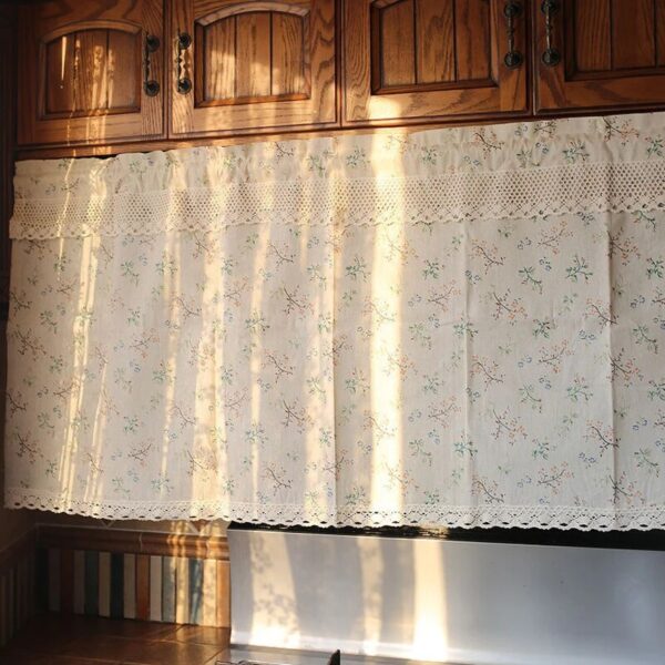 Korean Pastoral Style Linen Floral Short Curtains for Kitchen Linen Lace Half Curtain for Roman Window Door #A031 - Image 6