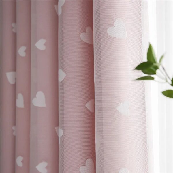 Korean Style Pink Double 80% Blackout Curtains For Girl Room Children Room White Love Embroidery Princess Tulle Curtain Custom - Image 4