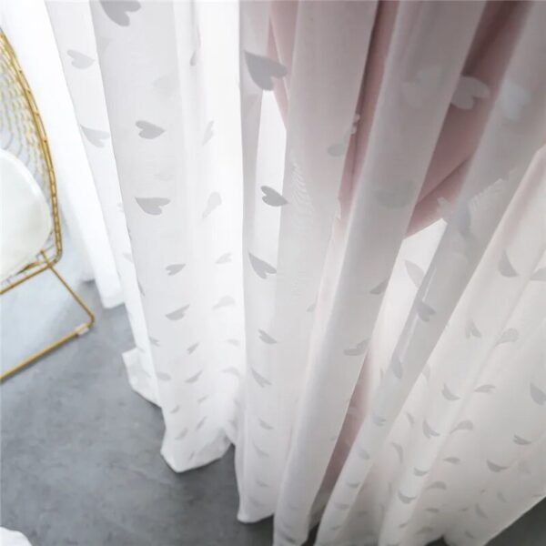 Korean Style Pink Double 80% Blackout Curtains For Girl Room Children Room White Love Embroidery Princess Tulle Curtain Custom - Image 6