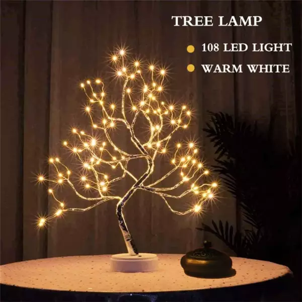 LED Night Light Mini Christmas Tree Copper Wire Garland Lamp For Kids Home Bedroom Decoration Decor Fairy Light Holiday lighting - Image 2