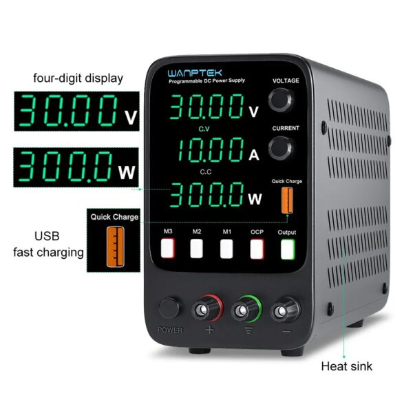 Laboratory switching DC power supply 30V 10A adjustable power supply with 4-digit LED display Encoder knob/one button output - Image 2