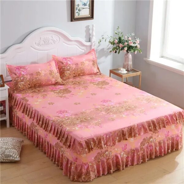 Lace Trim Trilateral Heightening Bed Skirt Pillowcase Three-piece Set Anti-slip Mattress Cover Soft Comfortable Cotton Double - Image 3
