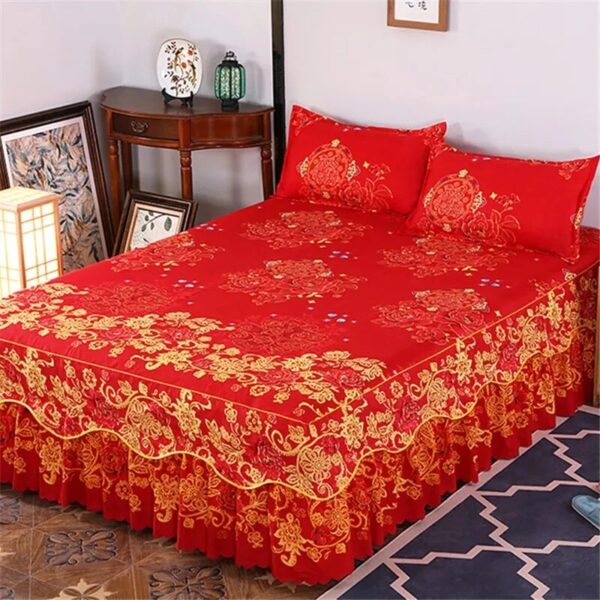 Lace Trim Trilateral Heightening Bed Skirt Pillowcase Three-piece Set Anti-slip Mattress Cover Soft Comfortable Cotton Double - Image 4