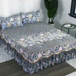 Lace Trim Trilateral Heightening Bed Skirt Pillowcase Three-piece Set Anti-slip Mattress Cover Soft Comfortable Cotton Double