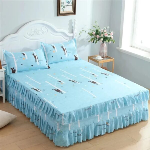 Lace Trim Trilateral Heightening Bed Skirt Pillowcase Three-piece Set Anti-slip Mattress Cover Soft Comfortable Cotton Double - Image 5