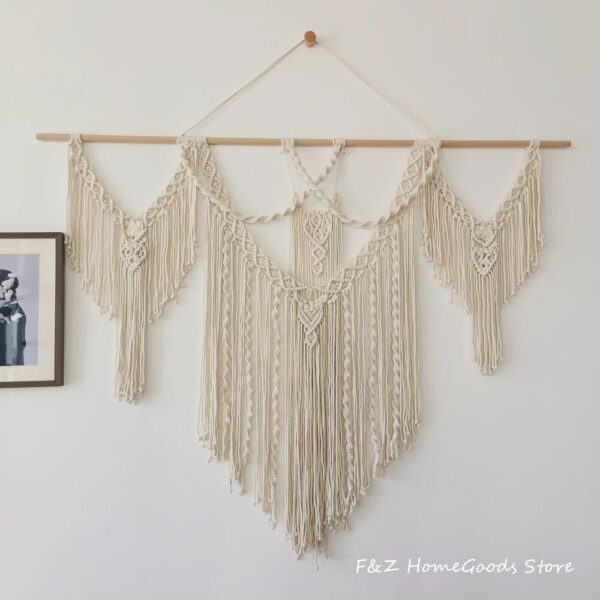 Large Macrame Wall Hangding Tapestry Bohemian Style Geometric Art Decor Chic Handicrafts Woven For Home House Bedroom Background - Image 2