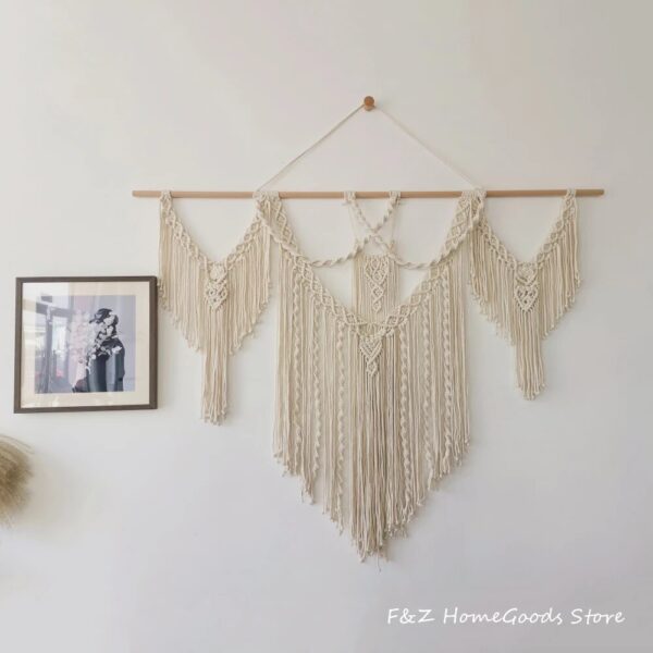 Large Macrame Wall Hangding Tapestry Bohemian Style Geometric Art Decor Chic Handicrafts Woven For Home House Bedroom Background - Image 4