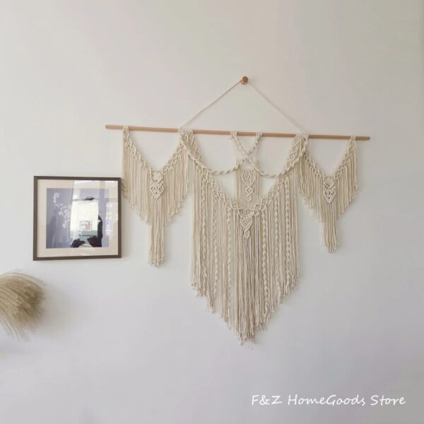 Large Macrame Wall Hangding Tapestry Bohemian Style Geometric Art Decor Chic Handicrafts Woven For Home House Bedroom Background - Image 5