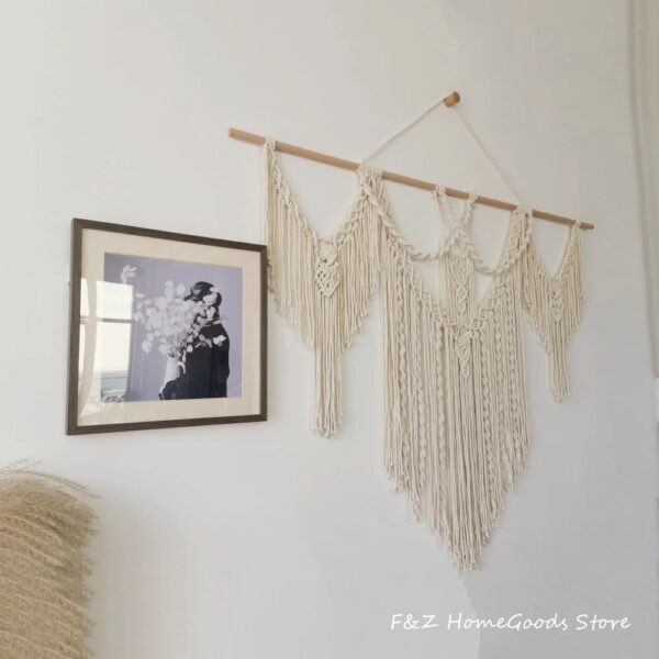 Large Macrame Wall Hangding Tapestry Bohemian Style Geometric Art Decor Chic Handicrafts Woven For Home House Bedroom Background - Image 6