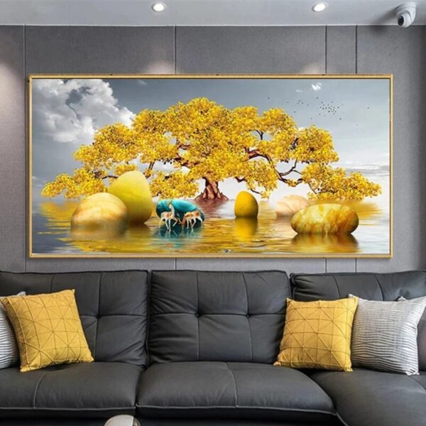 Large Size Gold Money Flower Tree Canvas Posters and Prints Nordic Art Plants Trees Wall Painting Decorations For Home Pictures - Image 3