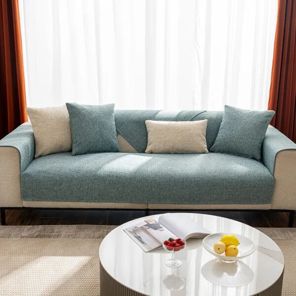 Linen Sofa Cover Solid Color Modern Living Room Anti-slip Combination Sofa Cushion Cover Full Cover Furniture Dust Protection - Image 2