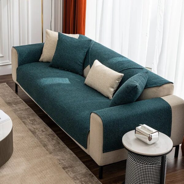 Linen Sofa Cover Solid Color Modern Living Room Anti-slip Combination Sofa Cushion Cover Full Cover Furniture Dust Protection - Image 4