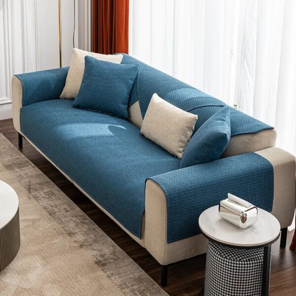 Linen Sofa Cover Solid Color Modern Living Room Anti-slip Combination Sofa Cushion Cover Full Cover Furniture Dust Protection - Image 5