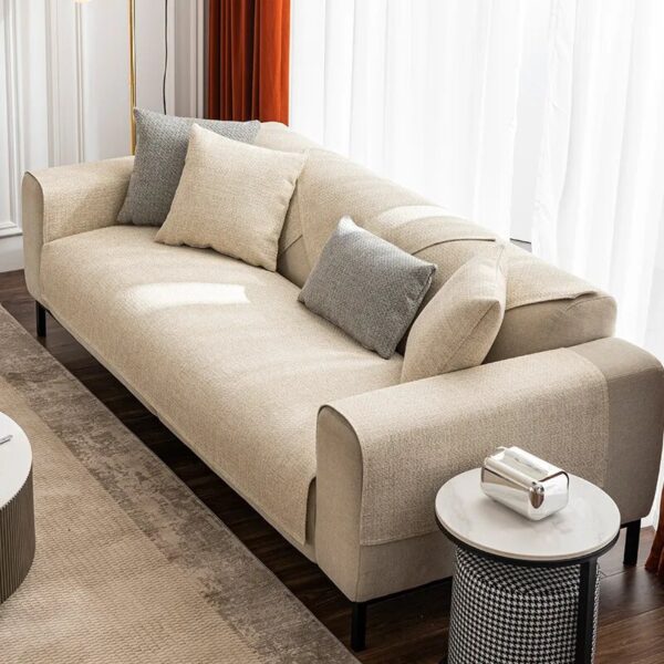 Linen Sofa Cover Solid Color Modern Living Room Anti-slip Combination Sofa Cushion Cover Full Cover Furniture Dust Protection - Image 6