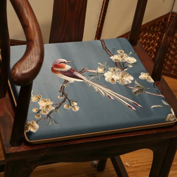 Magpie Embroidered New Chinese Style Seat Cushion High-grade Non-slip Chair Cushion Yellow Blue Birds Tatami Home Decoration - Image 2