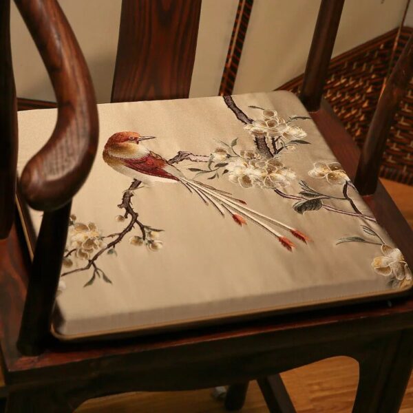 Magpie Embroidered New Chinese Style Seat Cushion High-grade Non-slip Chair Cushion Yellow Blue Birds Tatami Home Decoration - Image 3