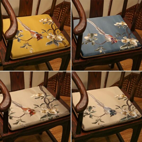 Magpie Embroidered New Chinese Style Seat Cushion High-grade Non-slip Chair Cushion Yellow Blue Birds Tatami Home Decoration - Image 4