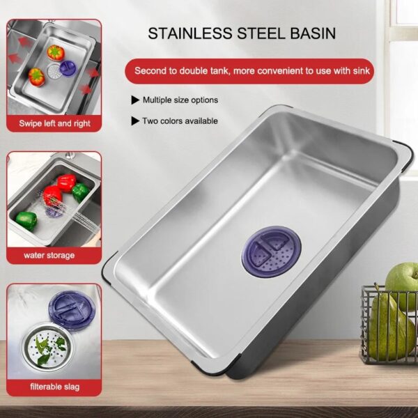 Metal Multi-purpose Dish Tub for Sink Stainless Steel basin within Washing-up Bowl Wash Bucket Basket Kitchen - Image 2