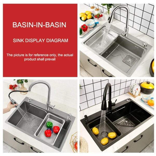Metal Multi-purpose Dish Tub for Sink Stainless Steel basin within Washing-up Bowl Wash Bucket Basket Kitchen - Image 6