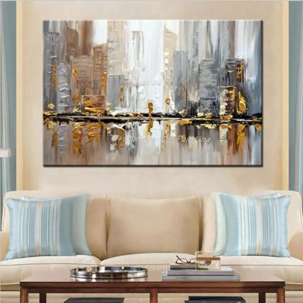 Mintura,Hand-Painted Abstract City Oil Painting on Canvas,Morden Building Landscape Wall Art Pictures for Living Room Home Decor - Image 2
