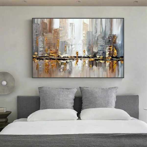Mintura,Hand-Painted Abstract City Oil Painting on Canvas,Morden Building Landscape Wall Art Pictures for Living Room Home Decor - Image 3