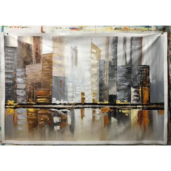 Mintura,Hand-Painted Abstract City Oil Painting on Canvas,Morden Building Landscape Wall Art Pictures for Living Room Home Decor - Image 5