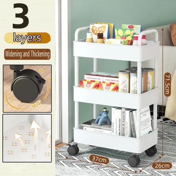 Mobile Storage Rack Trolley Kitchen Bathroom Bedroom Multi Storey Snacks Storage Rack with Wheels Organizer Home Accessories - Image 5
