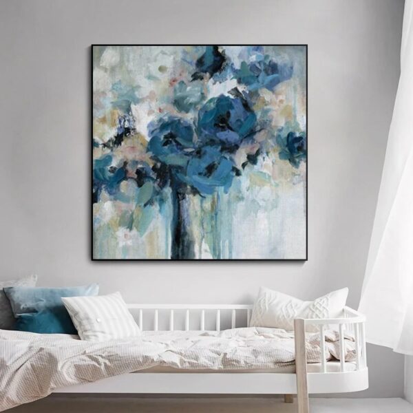 Modern Abstract Blue Flowers Watercolor Canvas Painting Posters and Wall Art Prints Pictures for Living Room Home Decoration - Image 2