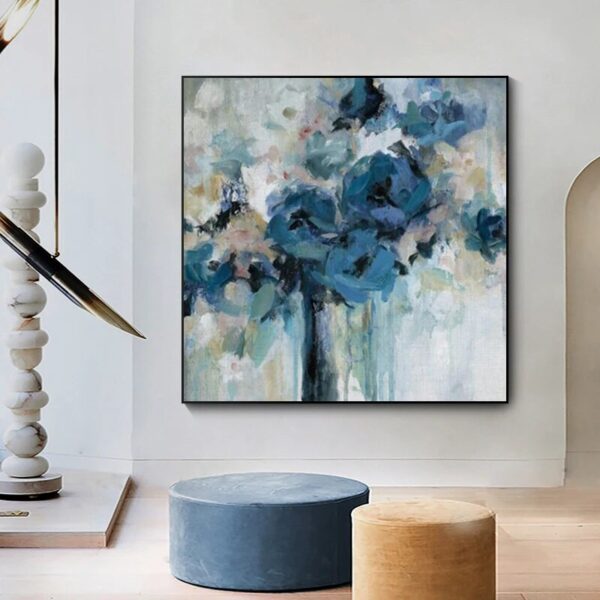 Modern Abstract Blue Flowers Watercolor Canvas Painting Posters and Wall Art Prints Pictures for Living Room Home Decoration - Image 3