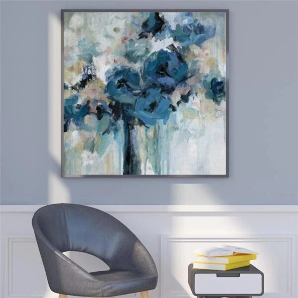 Modern Abstract Blue Flowers Watercolor Canvas Painting Posters and Wall Art Prints Pictures for Living Room Home Decoration