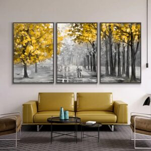 Modern Abstract Yellow Tree Landscape Picture Knife Paintings Canvas Wall Art Posters for Home Living Room Bedroom Decoration