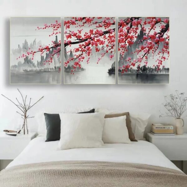 Modern Big Size Flowers Canvas Painting Abstract Dropshipping Plants Plum Blossom Wall Art Grey red Prints Home Decor Posters - Image 2