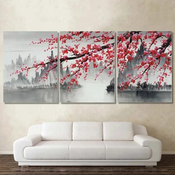 Modern Big Size Flowers Canvas Painting Abstract Dropshipping Plants Plum Blossom Wall Art Grey red Prints Home Decor Posters - Image 3