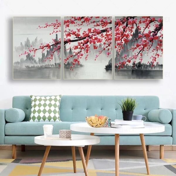 Modern Big Size Flowers Canvas Painting Abstract Dropshipping Plants Plum Blossom Wall Art Grey red Prints Home Decor Posters