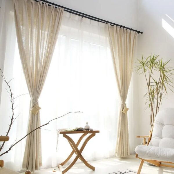 Modern Linen sheer Curtains for Living Room Bedroom pure color cotton linen curtains fabric custom size semi-shading ramie tulle - Image 3