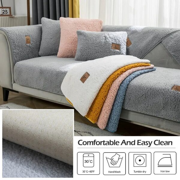 Modern Solid Color Winter Lamb Wool Sofa Towel Thicken Plush Soft And Smooth Sofa Covers For Living Room Anti-slip Couch Cover - Image 5